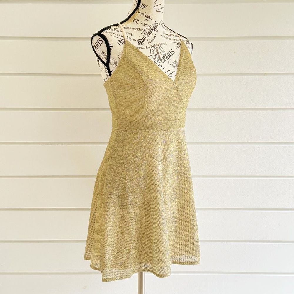 Lulu’s Light of the Party Gold Multi Sparkly Sleeveless Mini Dress Size S NWT